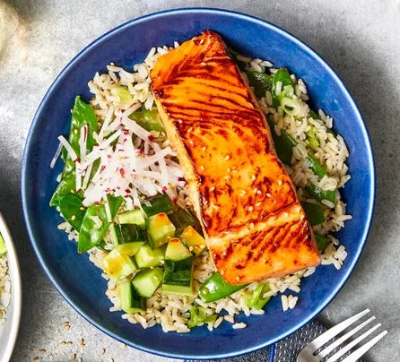 Sweet & Spicy Salmon Bowl (Can Sub Haddock/Can sub Brown Rice for cauliflower rice)