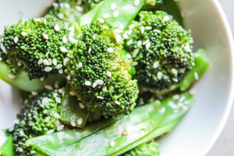 Asian Honey Garlic Chicken Meatballs over Brown Rice with Snow Peas & Broccoli