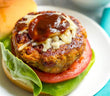 BBQ Cheddar Chicken Burger with Sauteed Onions and Sweet Potato Fries (Bun-less & GF)