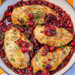 Cranberry Balsamic Chicken over Cauliflower Stuffing with Maple Glazed Carrots