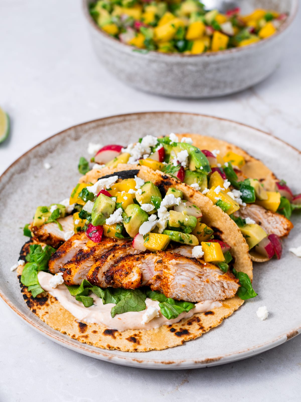 Blackened Chicken Taco with Mango Salsa & Zesty Cajun Sauce
