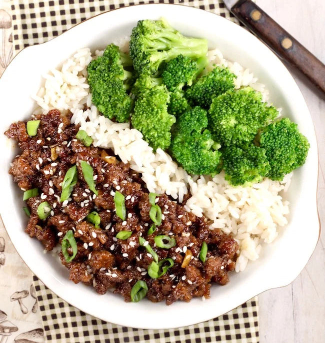 Asian Lean Ground Beef and Broccoli over Brown Rice- 8 ounce