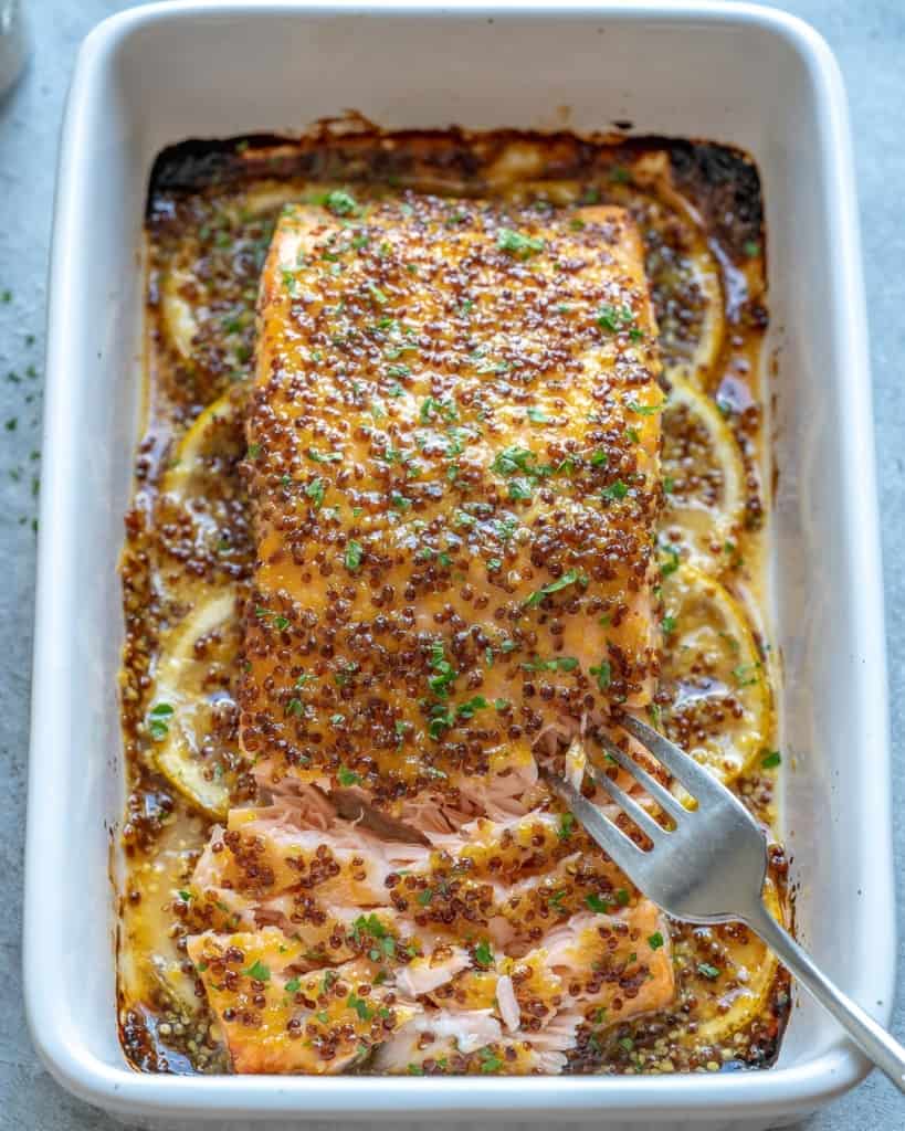Lemon Maple Dijon Salmon Filet with Roasted Asparagus & Maple Baby Carrots (Can Sub Chicken)