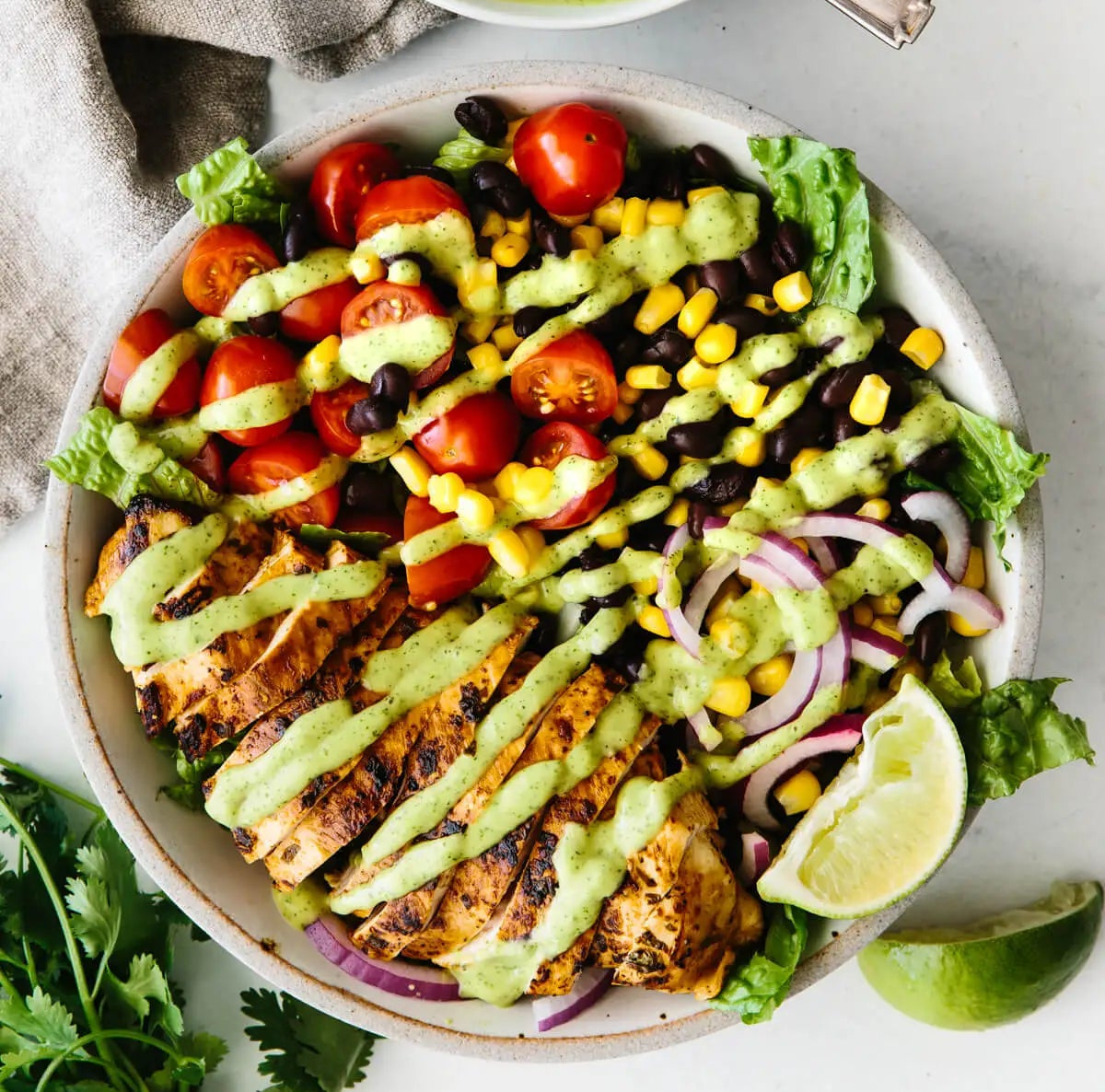 Southwest Chicken Salad with Creamy Avocado Greek Dressing