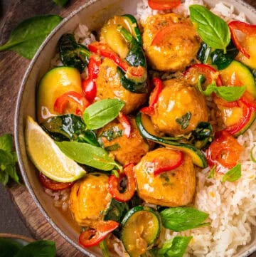 Thai Curry Chicken Meatballs over Brown Rice