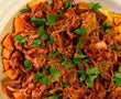 Bbq Pulled Pork Or Chicken (please specify) over Chopped Sweet Potato with Green Beans (4 ounce) Pro-portions