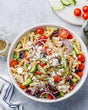 Greek Chicken Pasta Salad (can be vegetarian & is Gluten Free)