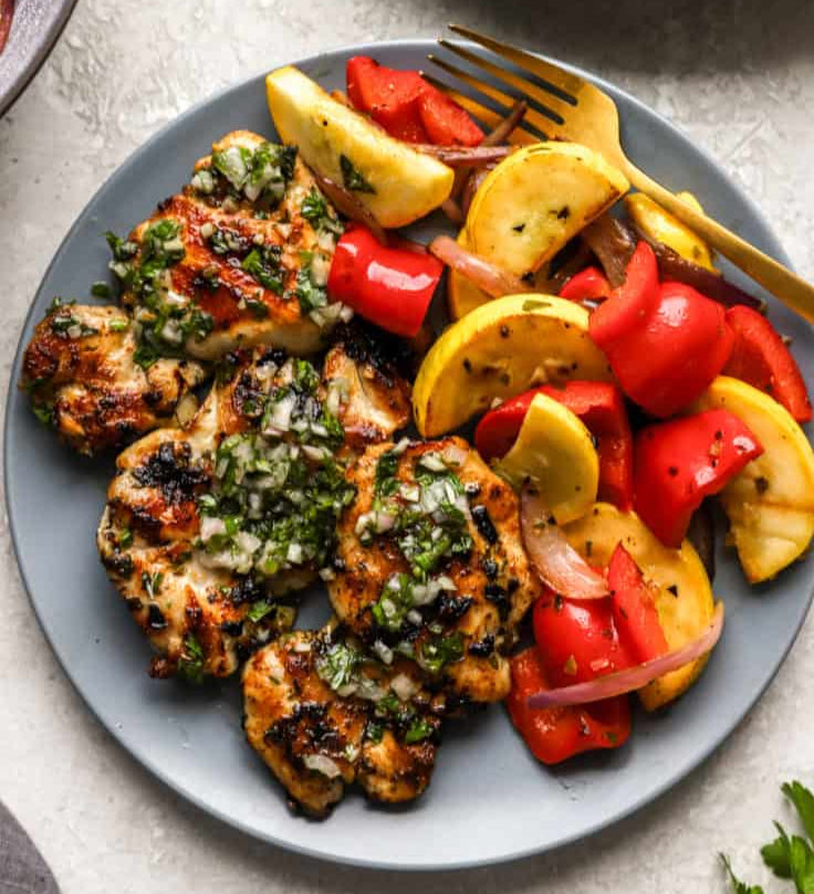 Chimichurri Chicken Breast With Roasted Veggies and Brown Rice - GF (Can omit rice to reduce carbs)