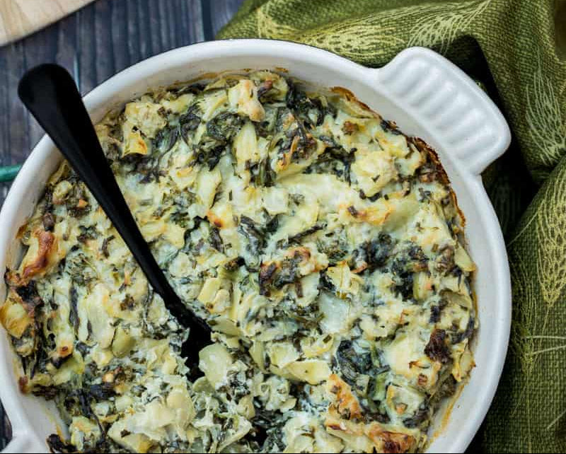 Spinach, Artichoke, & Shredded Chicken Dip with Protein Pita Chips
