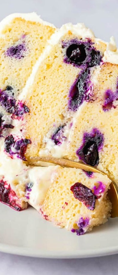 Lemon Blueberry Protein Cake with Lemon Cream Cheese Frosting
