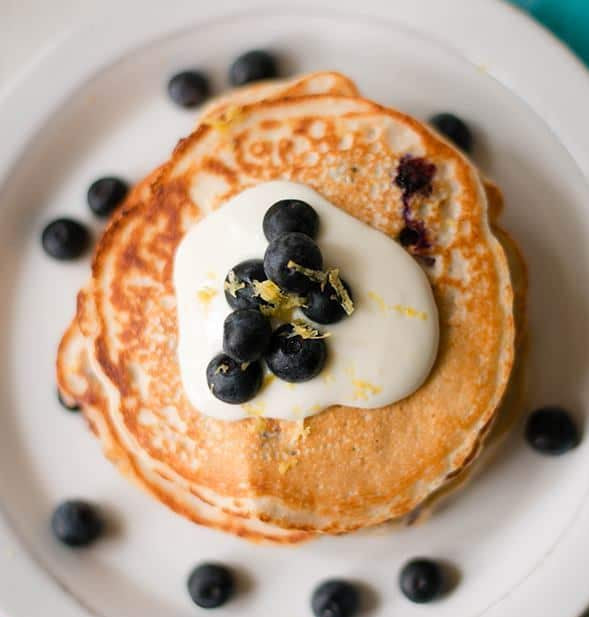 Lemon Blueberry Protein Pancakes (2) with Homemade Apple Chicken Sausage