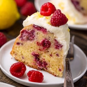 Lemon Raspberry Protein Cake with Lemon Cream Cheese Frosting