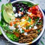 Lean Beef Taco Bowl (can sub chicken or vegetarian) Gluten Free