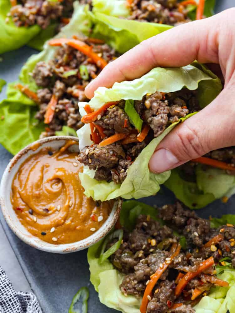 Thai Beef Lettuce Wraps (2) with Peanut Sauce
