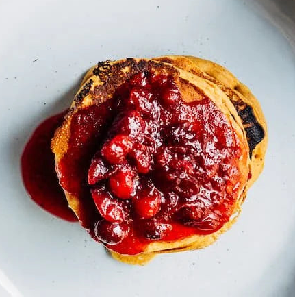 Pumpkin Cranberry Protein Pancakes (2) with Homemade Apple Chicken Sausage