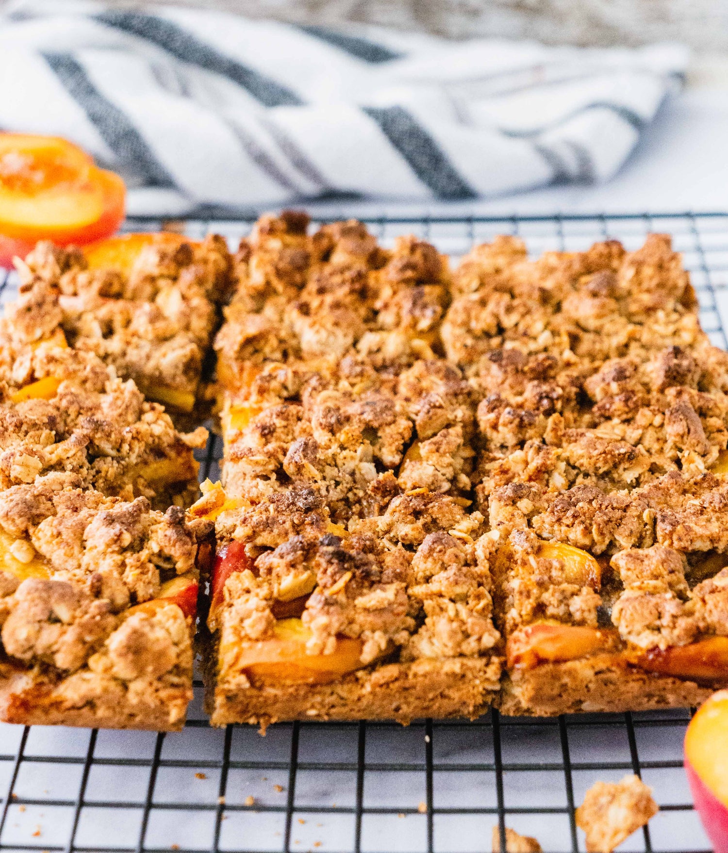 Peach Crisp Protein Crumble Bars