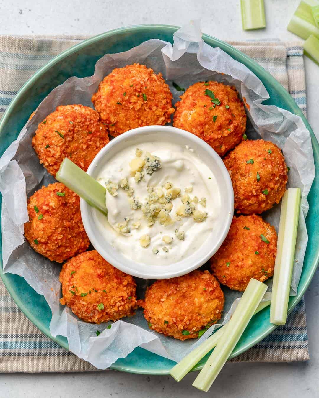 Buffalo Chicken Meatballs with Cauliflower veggie rice and Homemade Bleu Cheese