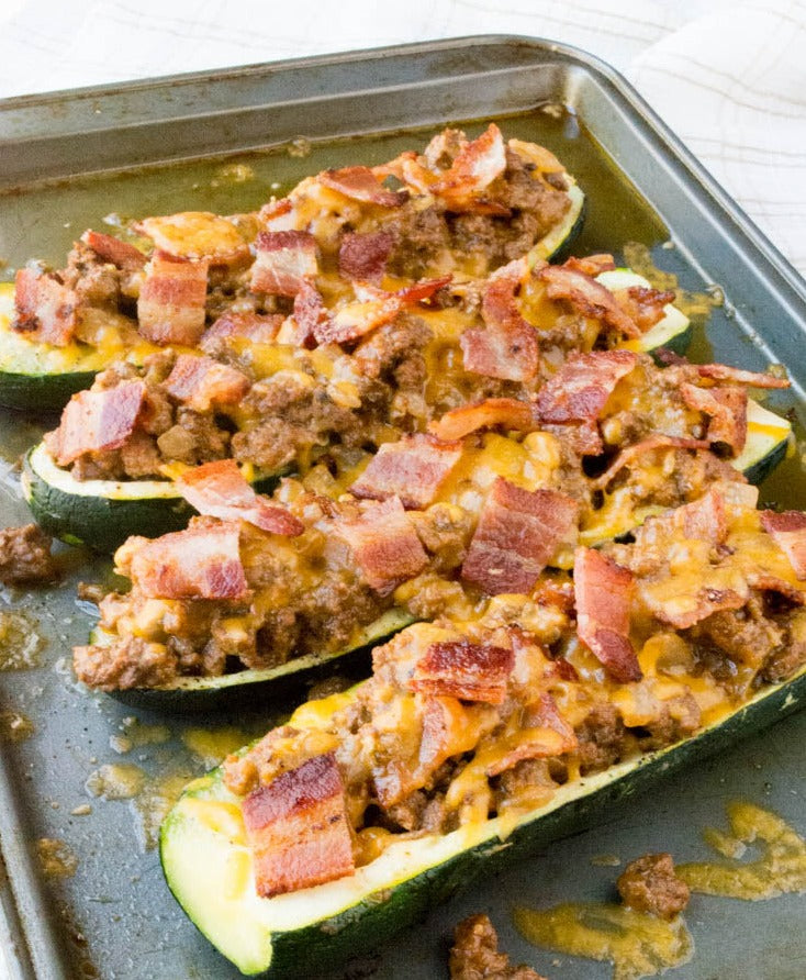 Zucchini Pizza Boats!! (chicken sausage, turkey pepperoni, ground chicken)