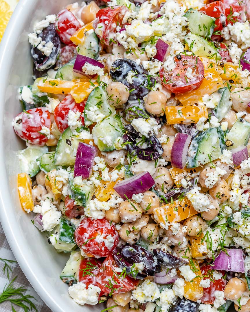 Greek Chickpea Salad with Chicken and Homemade Tzaziki (can be vegatarian)