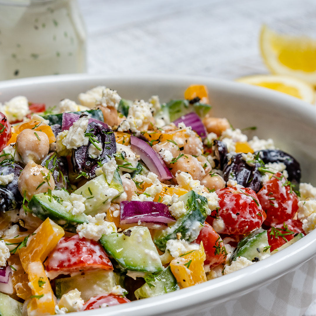 Greek Chickpea Salad with Chicken (can omit chicken for vegetarian) GLUTEN FREE