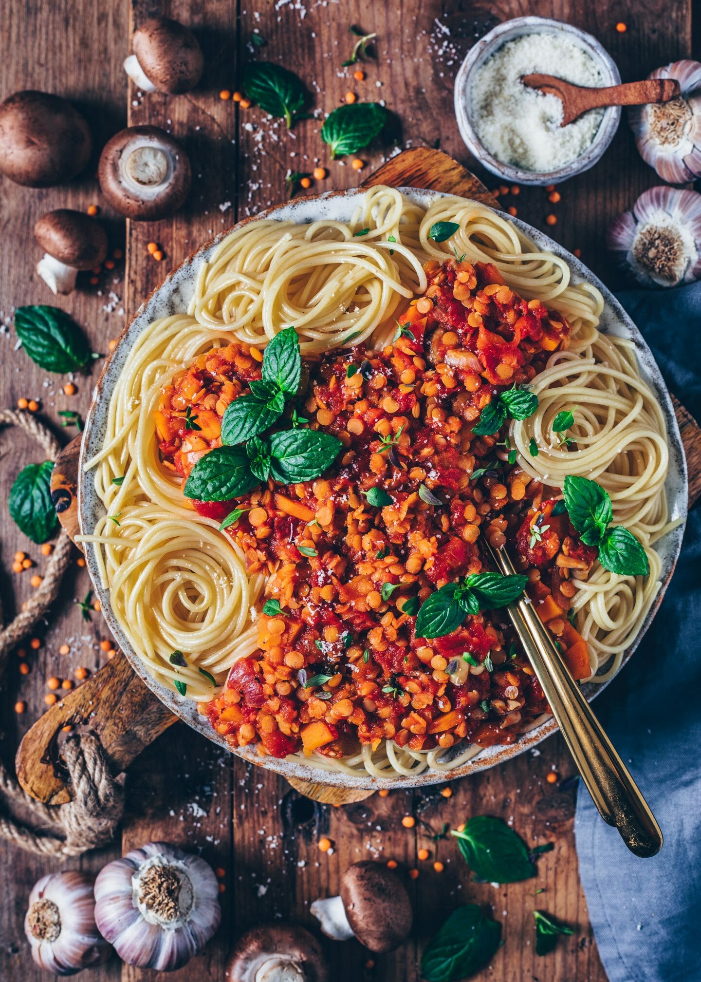 Lentil Bolognese over Edamame and Zucchini Noodles